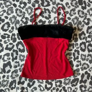 Red and black fur tank